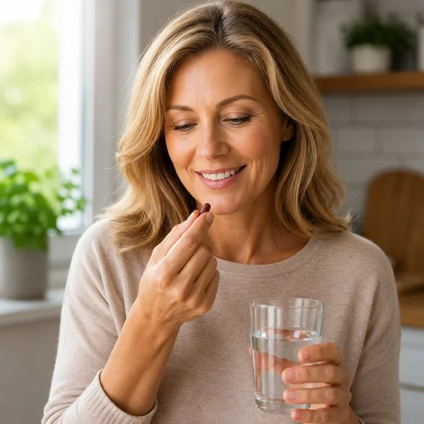 Woman taking VisiumPro capsule daily